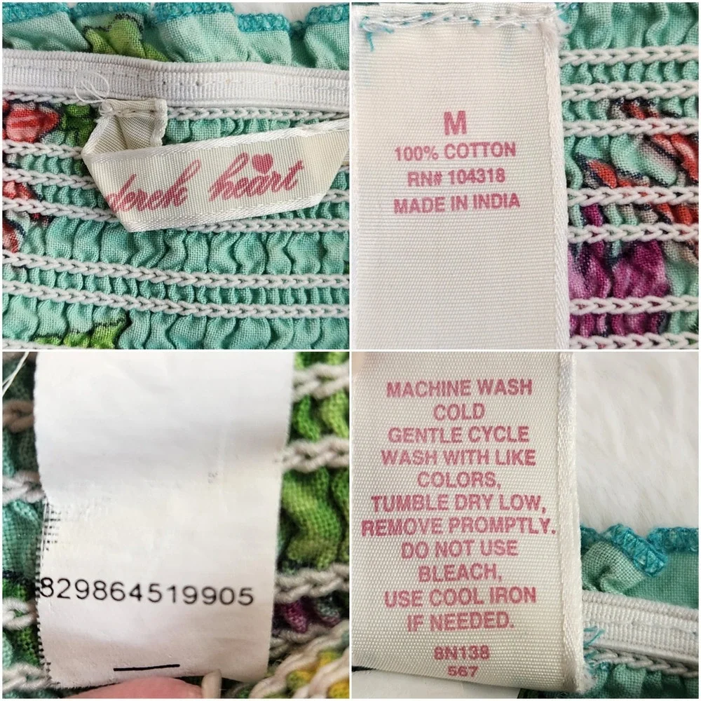 Derek‎ Heart Floral Smocked Maxi Skirt Teal Green Cotton Boho Cottagecore Size M